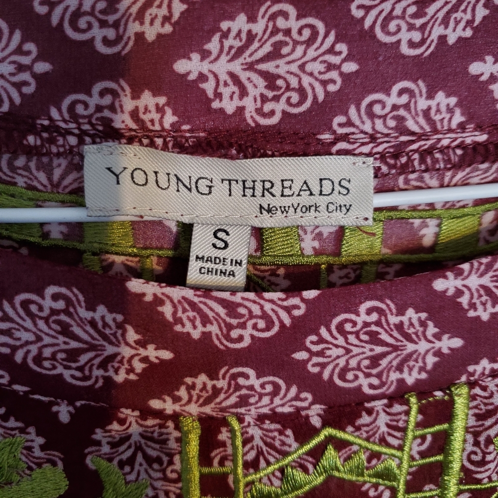 Young Threads Maroon Pattern Ruffle Bell Sleeve T… - image 2